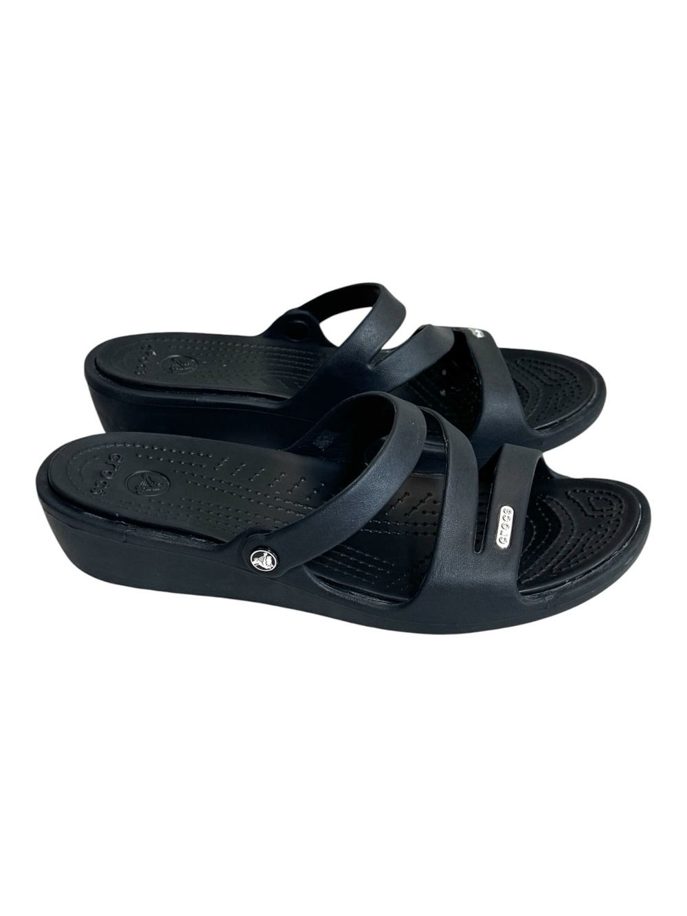 Crocs Patricia Black Multi-Strap Wedge Sandals Shoes Women's Size 8